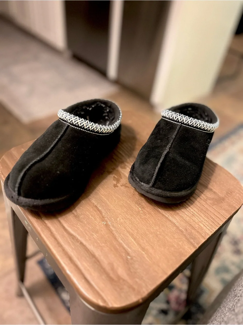 UGG Kids Black Slip-On Suede Clog with Braided Trim